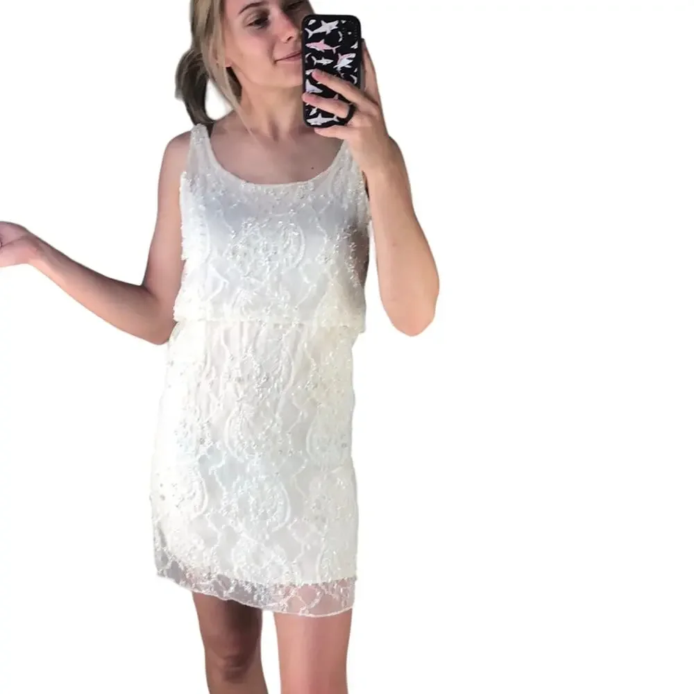 Alice + Olivia: Off White Beaded Dress